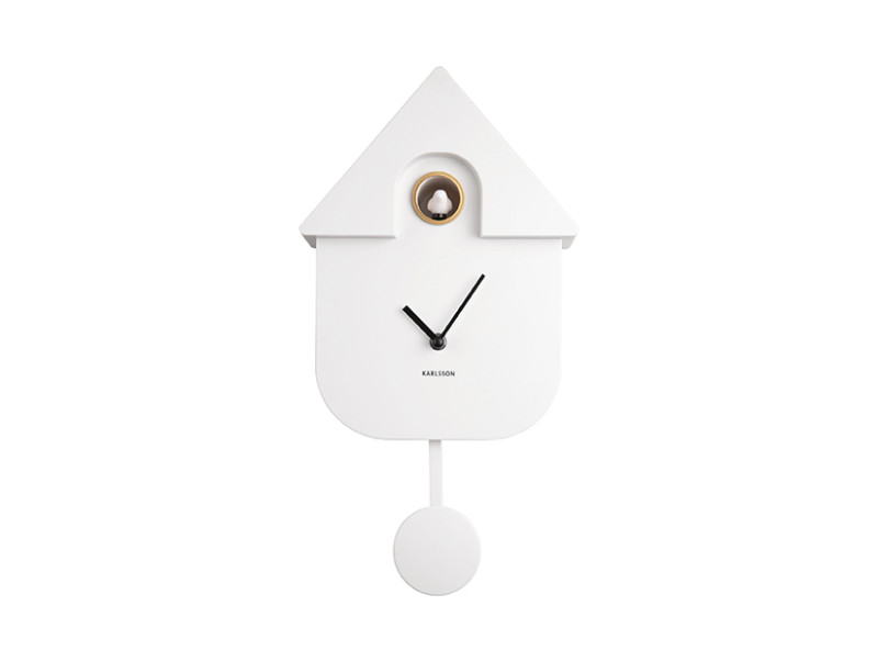 Wanduhr MODERN CUCKOO in 41x8,5x21,5 cm, Fb. weiß, Wanduhr, Kuckucksuhr, Weiße Uhr, Pendeluhr, Minimalistisch