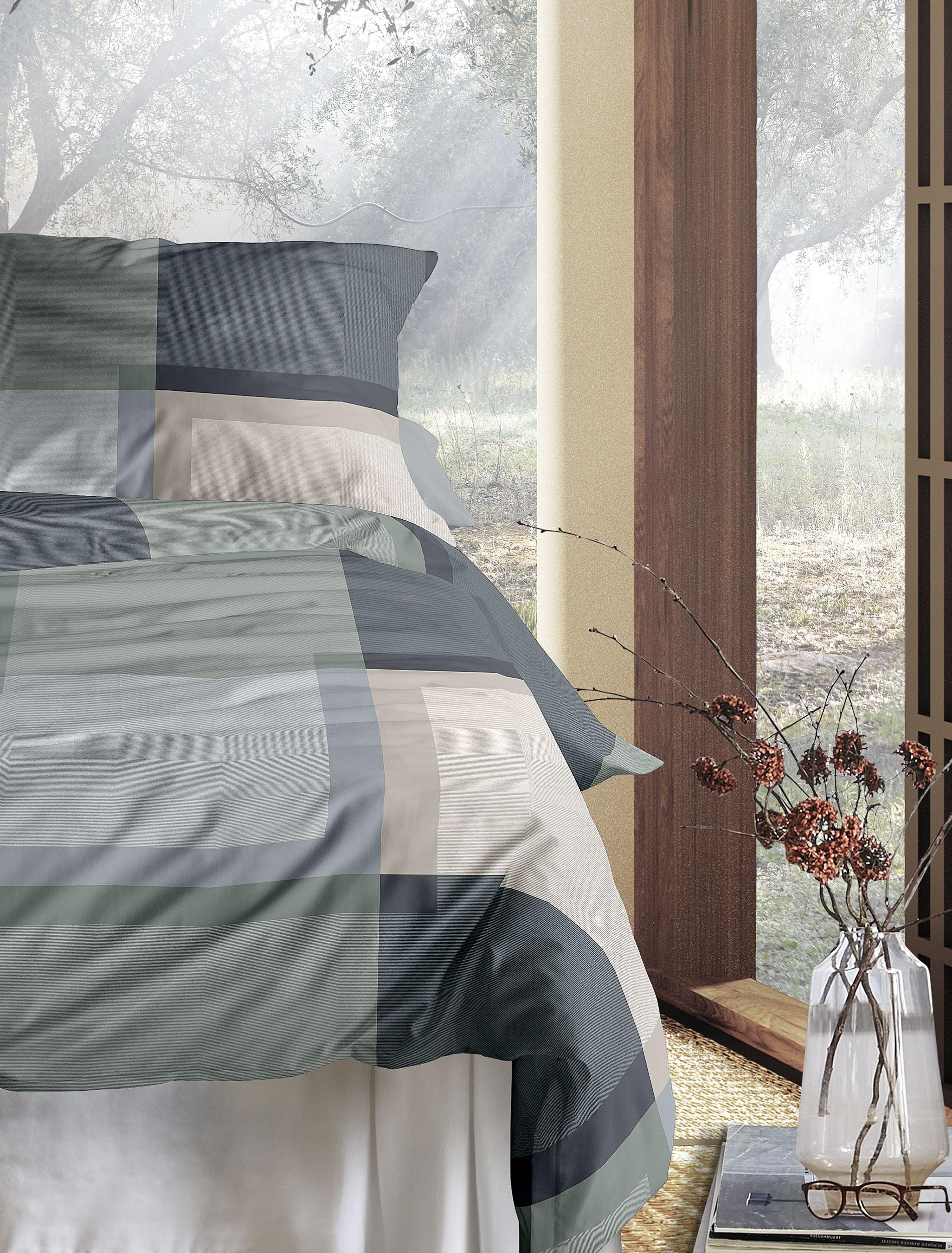 Irisette Mako-Satin Bettwäsche WAVE ca. 135x200cm in Farbe salbei, Moebel, Drinnen, Innenarchitektur, Bett, Bettlaken