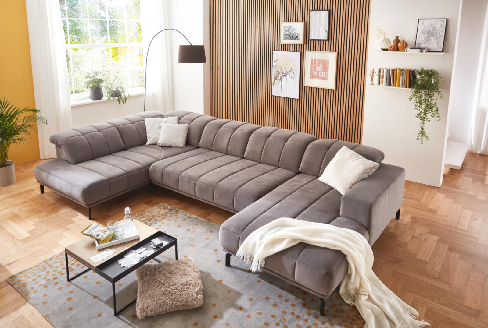Modulmaster Wohnlandschaft MM-MP1152 ca. 383x219cm in Stoff Salsa grey, sofa, sectional, gray, velvet, wohnzimmer