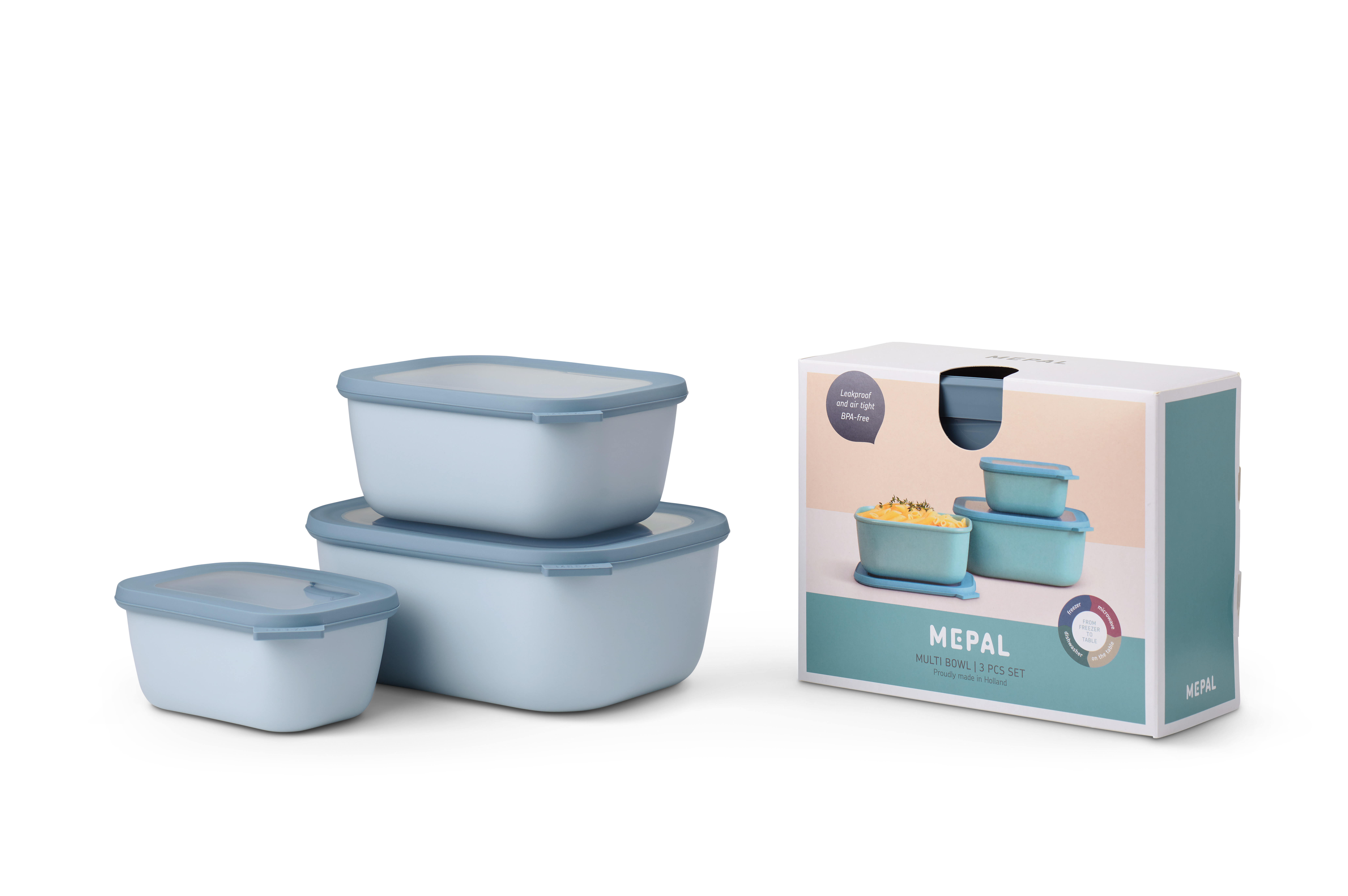 Mepal Set Cirqula rechteckig 3-tlg. 750 + 1500 + 3000 ml in Farbe Nordic Blue