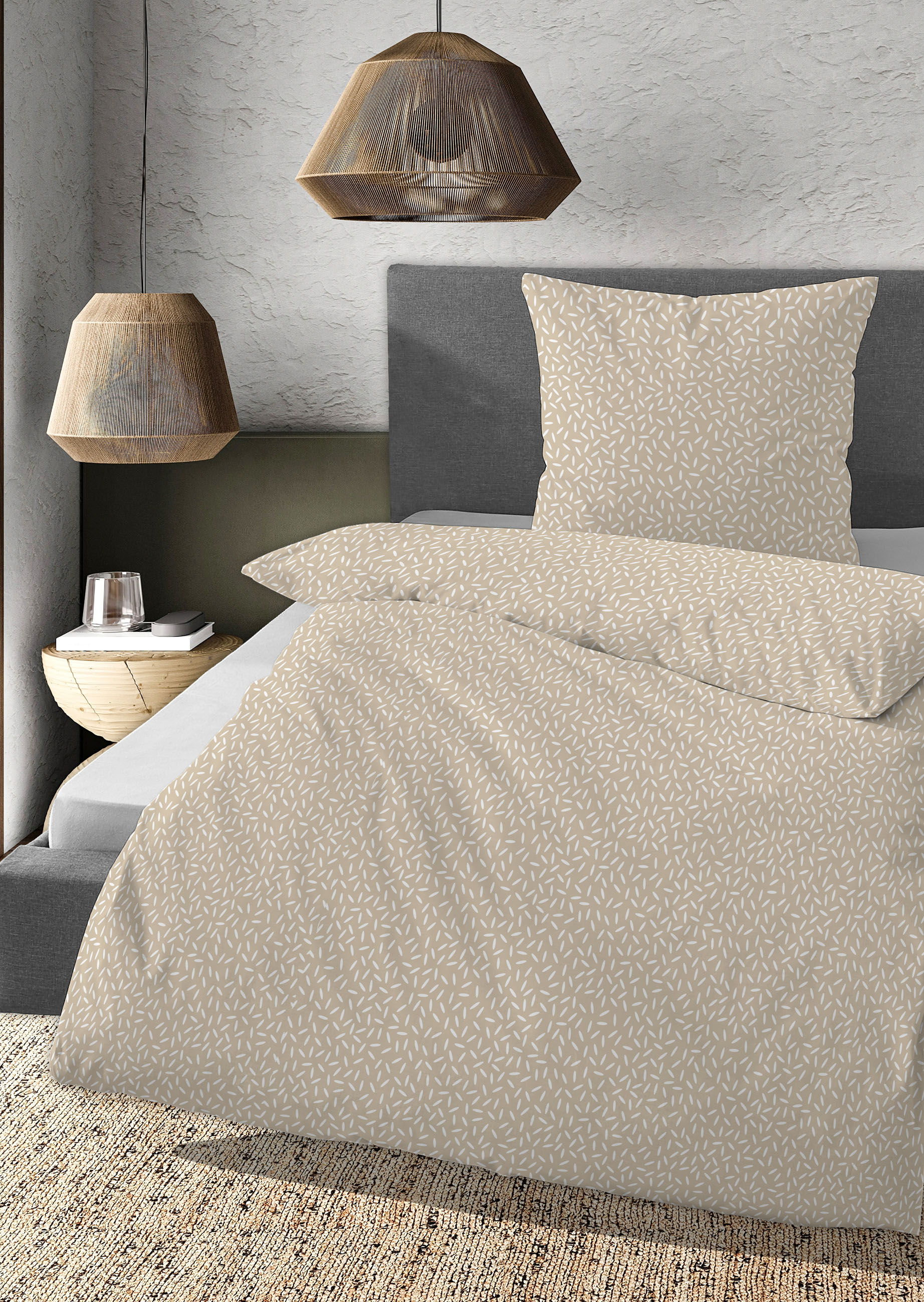 Daniel Hechter RENFORCE-Bettwäsche ca. 155x220cm in Farbe Kitt Daniel Hechter RENFORCE-Bettwäsche ca. 155x220cm in Farbe Kitt, bed linen, duvet cover, pillowcase, beige pattern, light grey bed