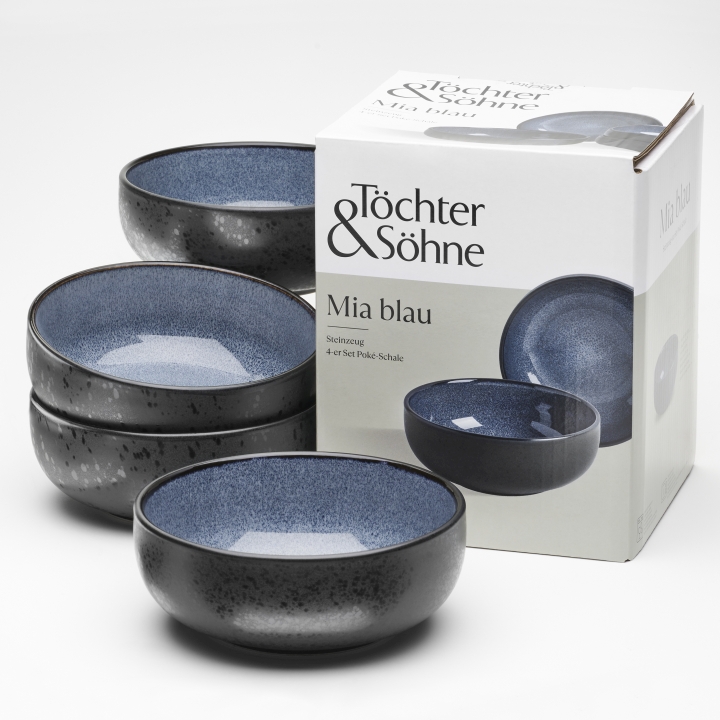 van Well 4er-Set Bowls MIA 18cm aus Steinzeug glasiert blau van Well 4er-Set Bowls MIA 18cm aus Steinzeug glasiert blau