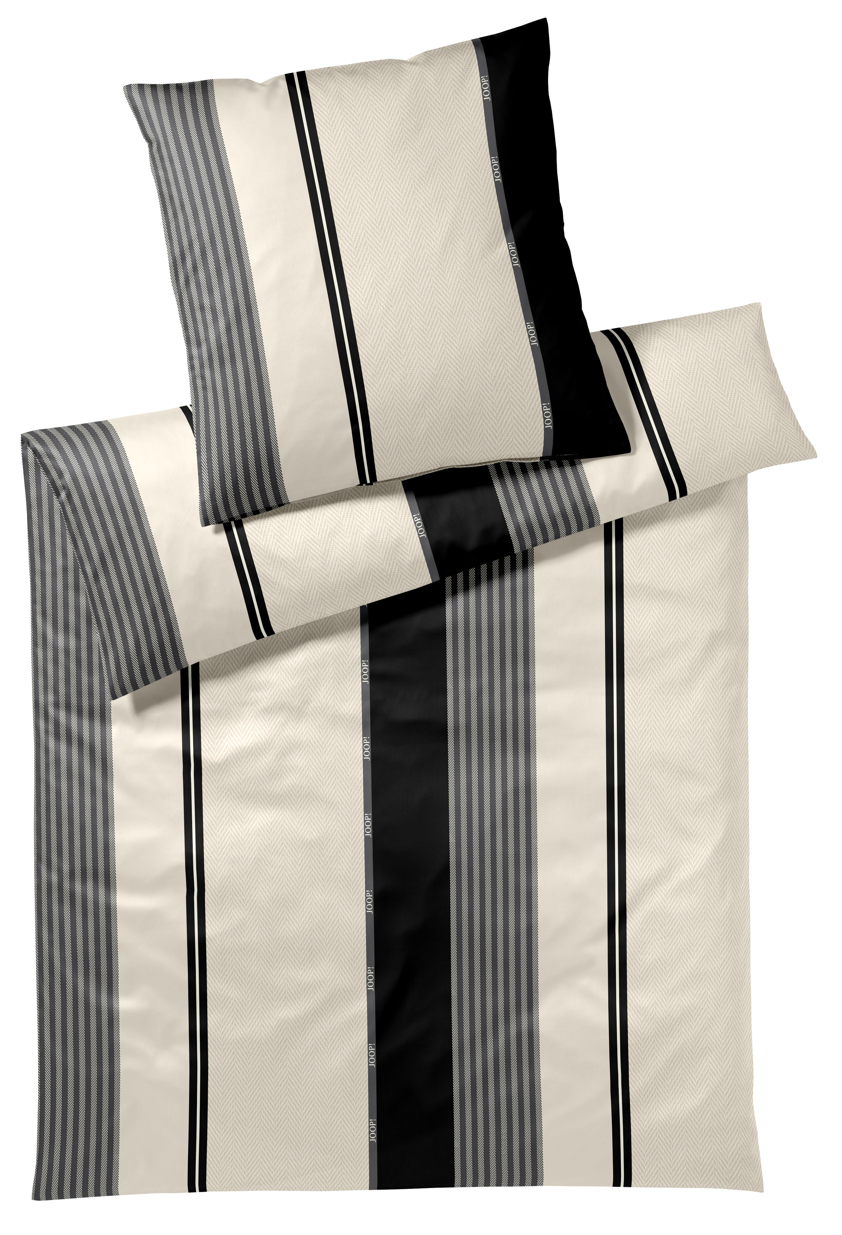 JOOP! Bettwäsche HERRINGBONE STRIPES ca. 155x220cm in Farbe black, Bettbezug, Bettwäsche, Streifen, Beige, Schwarz