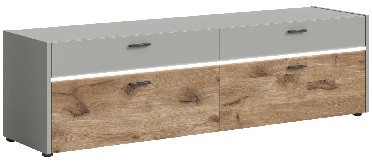 Xonox Home Lowboard CELINO in Front/Korpus hellgrau Nachbildung / Absetzung Nox Oak Nachbildung