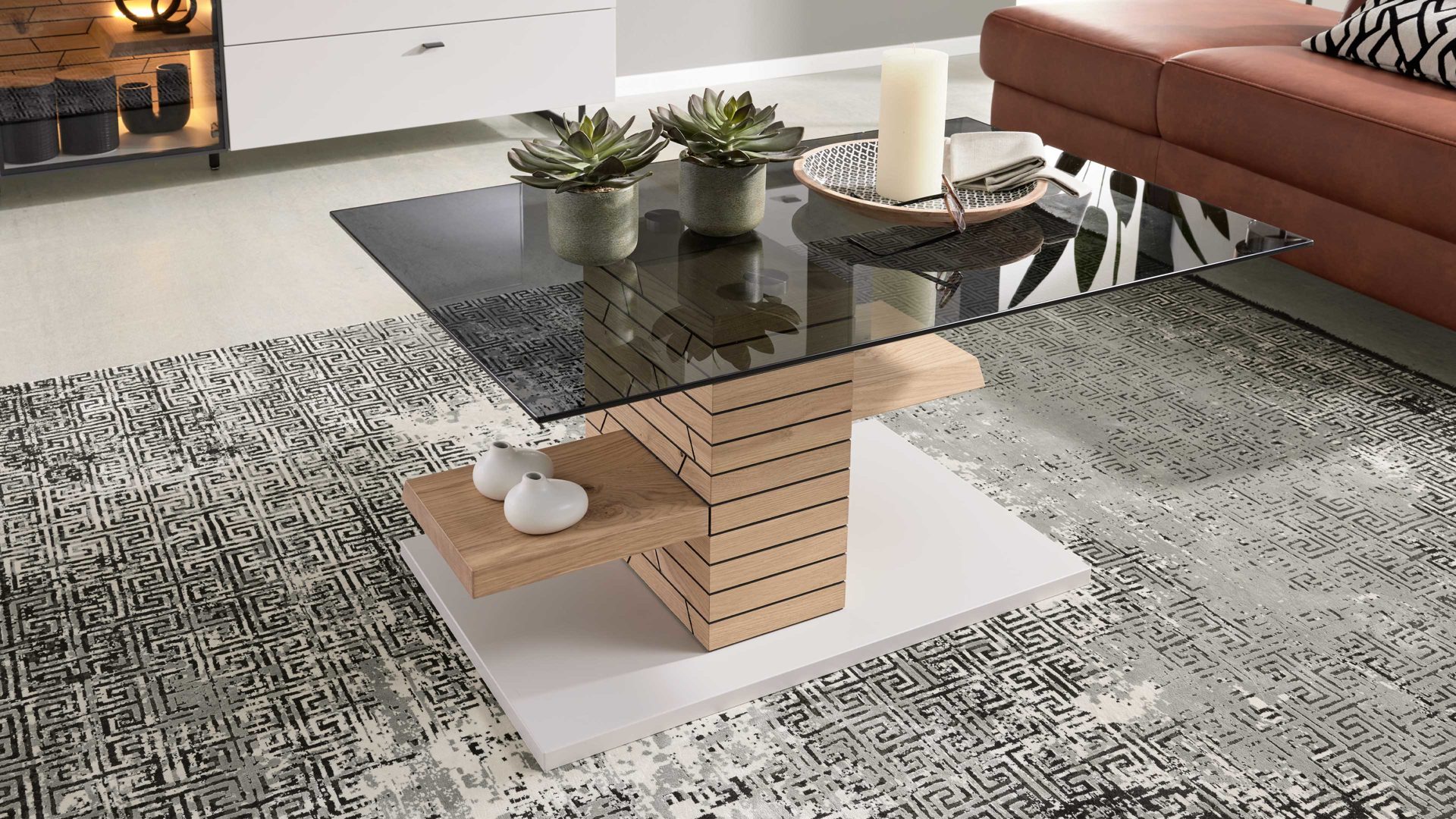 Interliving Couchtisch 2108 ca. 110x46x70cm in lichtgrau/Hirnholz