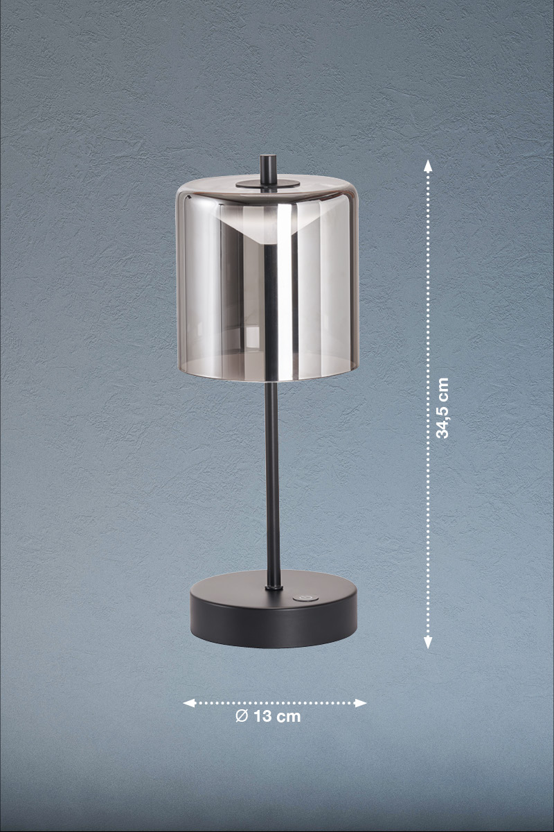 FH Lighting LED-Tischleuchte RIVA in Metall sandschwarz, Glas