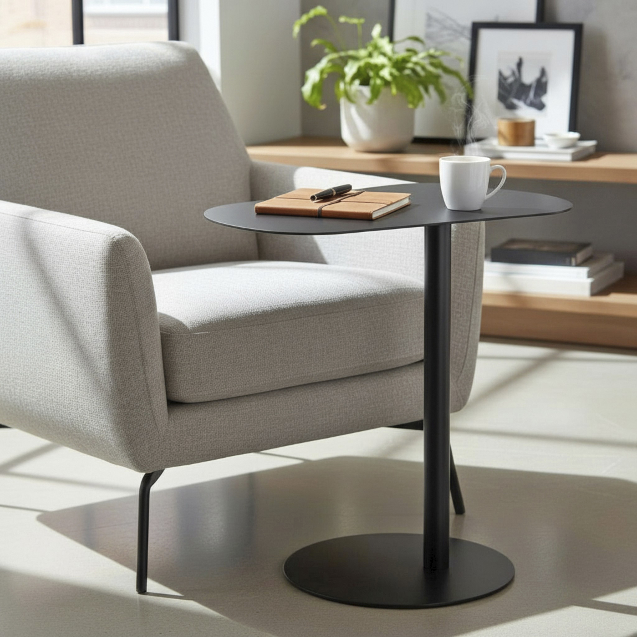 Beistelltisch CONNOR in Schwarz, Beistelltisch, Runder Tisch, Metalltisch, Schwarz, Wohnzimmer, Beistelltisch, Runder Tisch, Metallbasis, Schwarz, Wohnzimmer