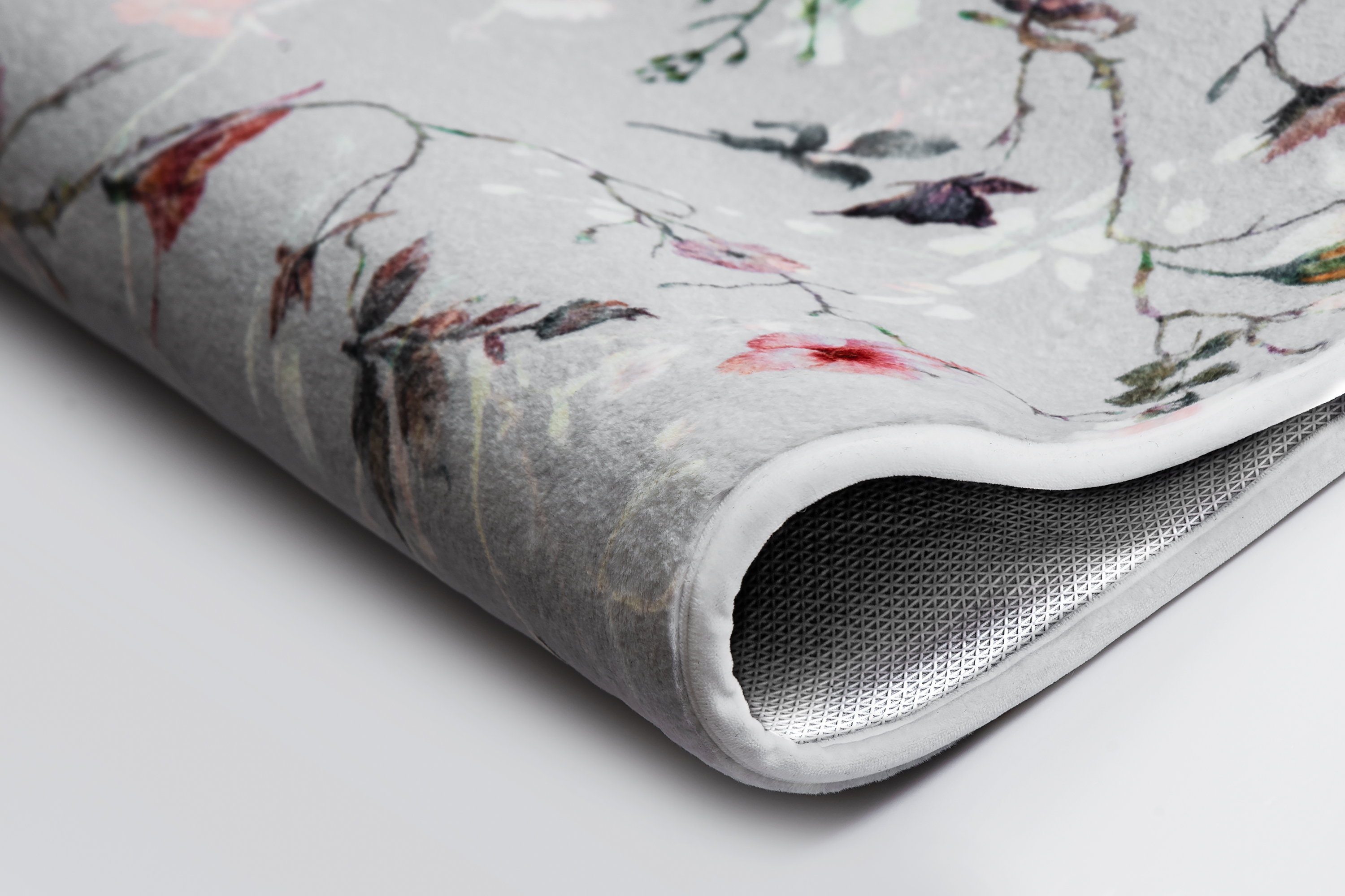 Kleine Wolke Badteppich FLORES ca. 60x90cm in Farbe Multicolor, teppich, teppichboden, blumenmuster, grau, anti-rutsch, rug, door mat, floral, gray, texture