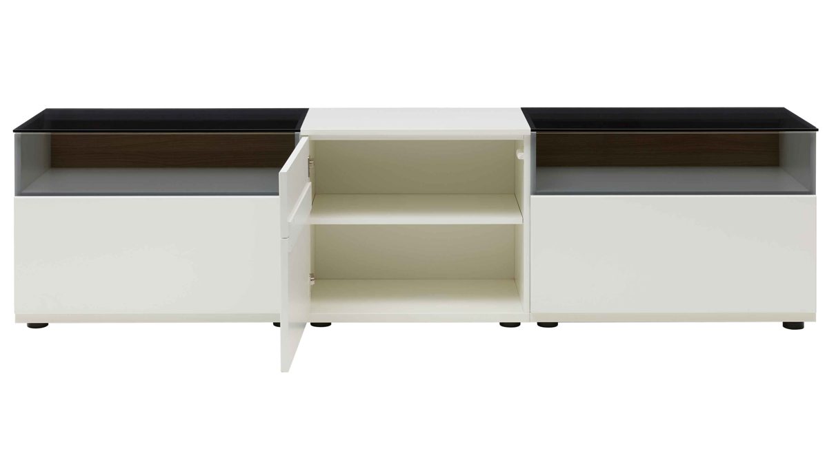 Interliving Wohnkombination IL2031, Sideboard, Niedriges Schrankstück, Weißes Möbelstück, Glasplatte, Aufbewahrungsschrank