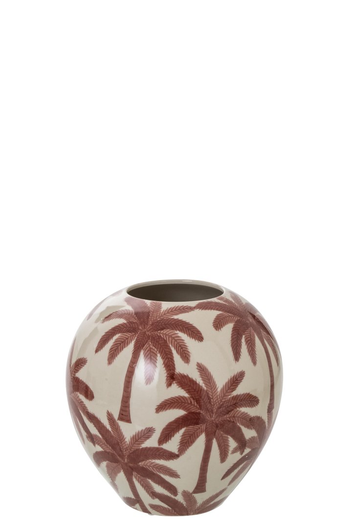 Vase in Marsala/ekru, Vase, Porzellanvaso, Palmendruck, Keramik, Dekovase