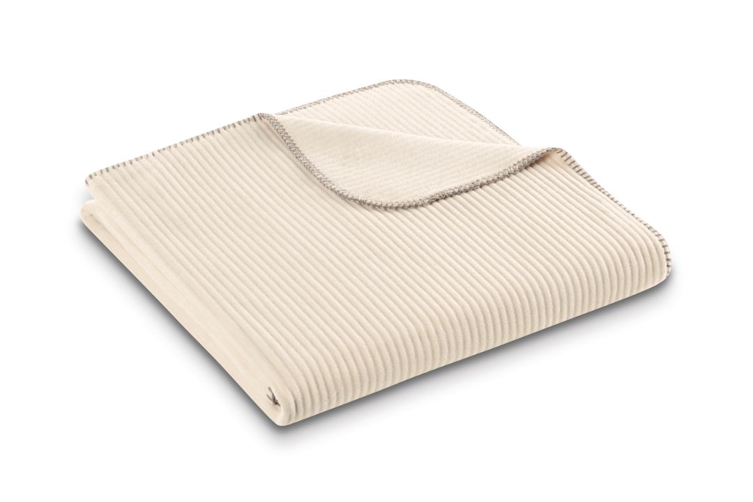 Biederlack Decke ca. 150x200cm in Farbe Feel Cord Light, Kuscheldecke, Cord-Decke, Beige Farbe, Streifenstruktur, Deckenauflage