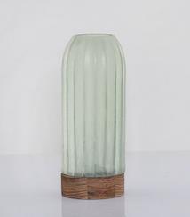 DPI Glasvase mit Untersetzer 30cm in Glas durchgefärbt grün, Holz