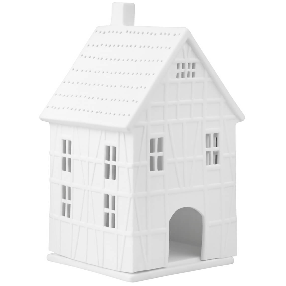 Lichthaus groß FACHWERKHAUS in Farbe weiß, Porzellanhaus, Miniaturhaus, Weißes Modell, Türöffnung, Deko