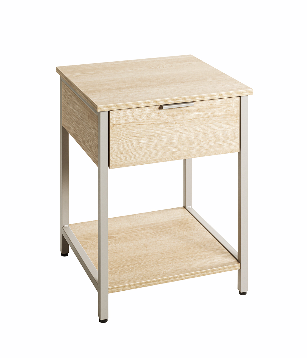 Haku Möbel Beistelltisch BURGOS 2 in Farbe Eiche natur, Kaschmirgrau, Nachttisch, Nachtkonsole, Schublade, Holzoptik, Metallrahmen