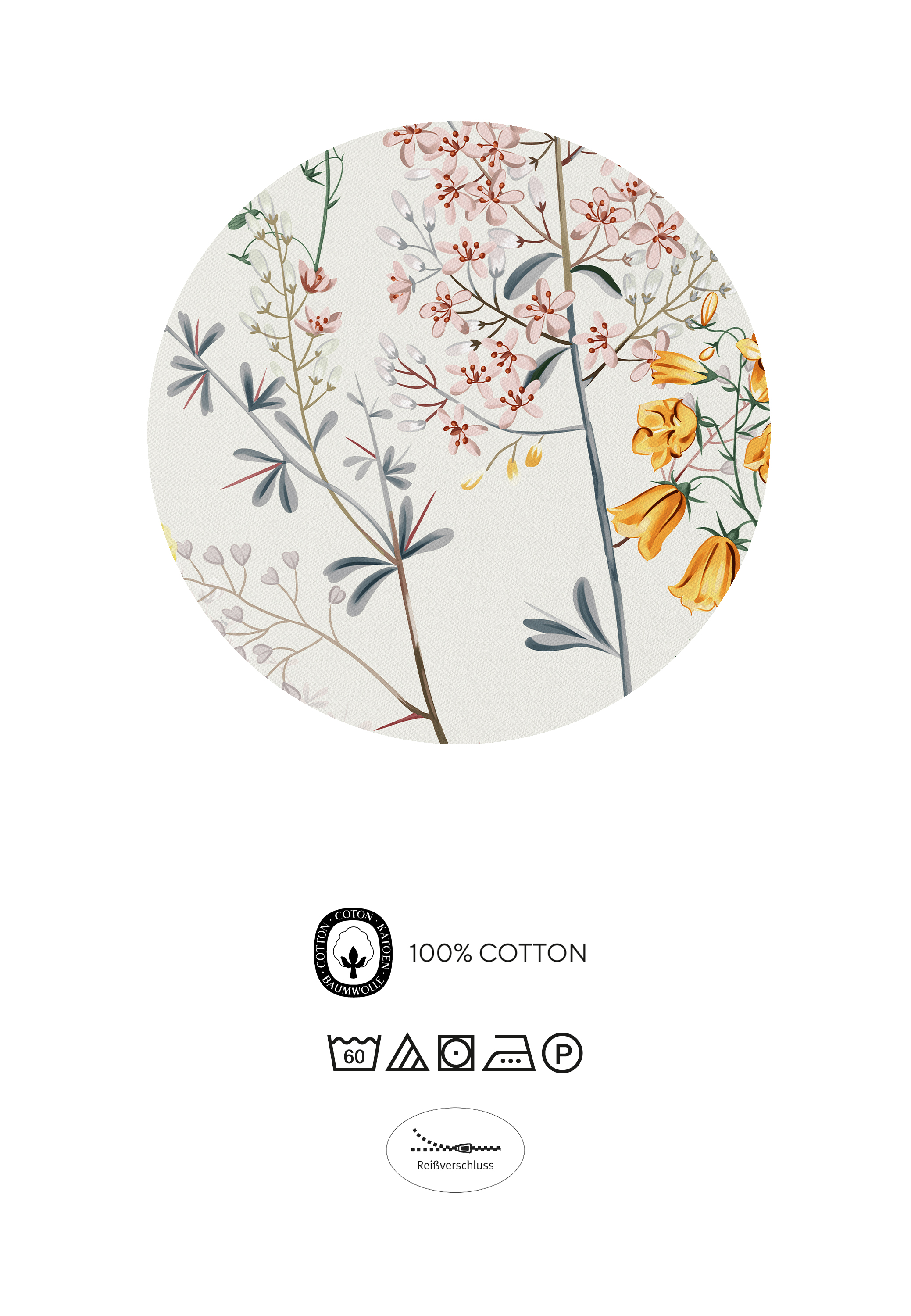 biberna SATIN-Bettwäsche ca. 155x220cm in Farbe Perlmutt, textured fabric, floral print, cotton, patterned textile, round design