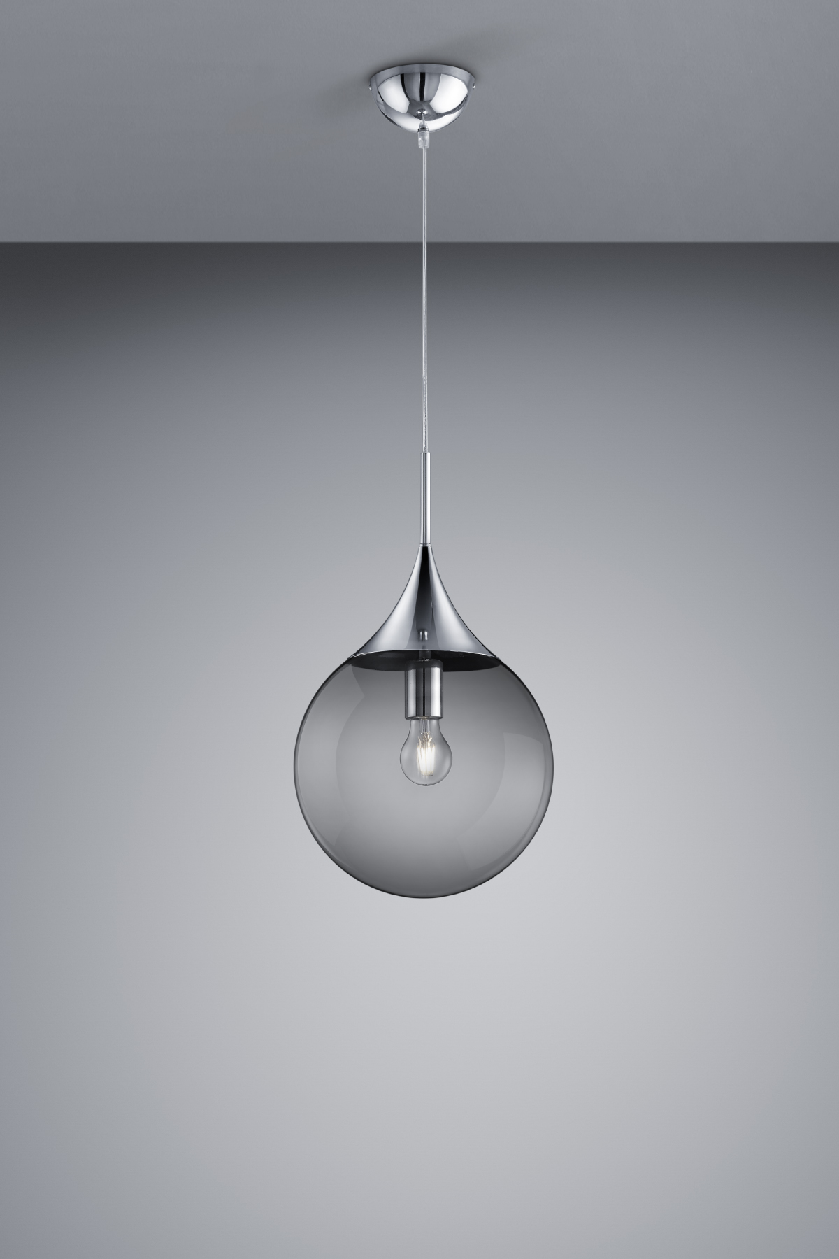 Trio Pendelleuchte MIDAS 1-flammig in Farbe chrom, Glas rauchfarbig Trio Pendelleuchte MIDAS 1-flammig in Farbe chrom, Glas rauchfarbig