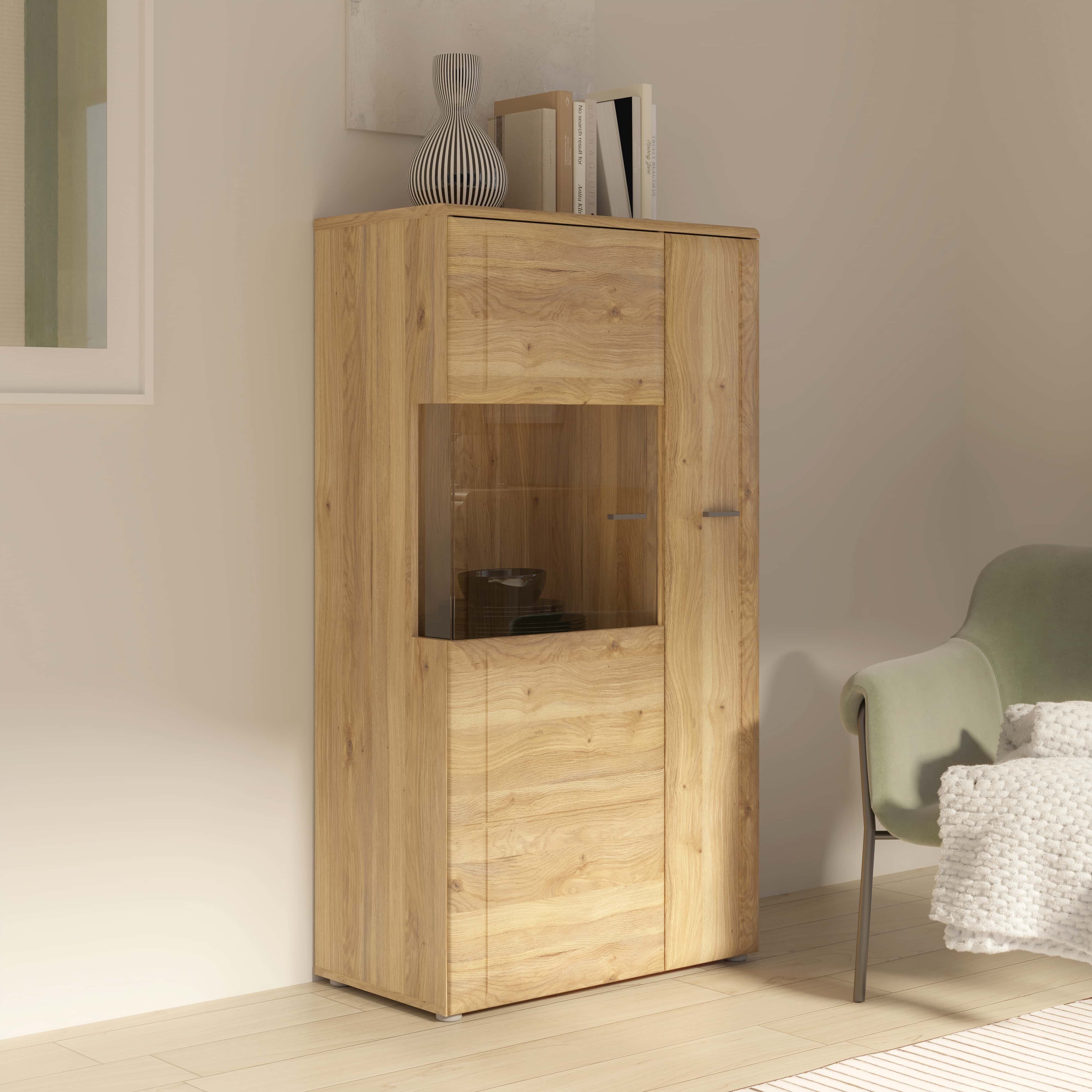 Forte Fabryki Mebli Vitrine AKINORI ca.B75 H140 T42 cm in D108 Novella Eiche