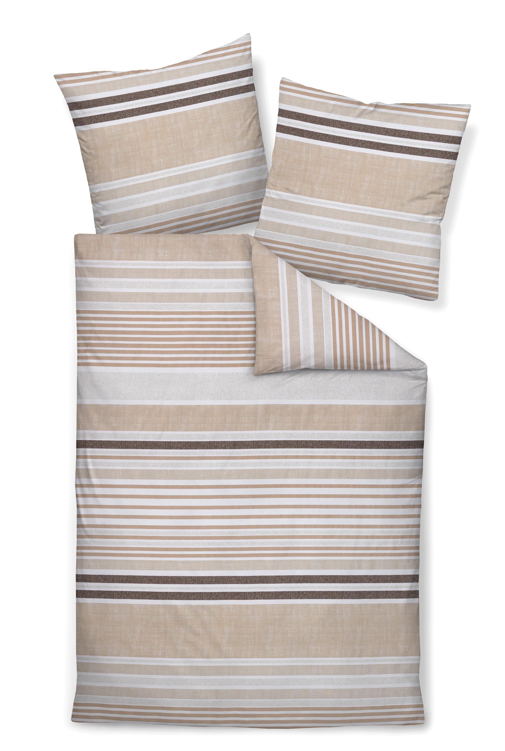 Janine Design Bettwäsche-Set 135x200cm PALERMO ca. 135x200cm in Farbe Sand, Bettwäsche, Bettbezug, Streifen, Stoffbezug, Kissenbezug