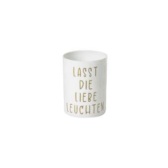 Teelichthalter LASST DIE LIEBE LEUCHTEN in Lasst die Liebe leuchten, Becher, Tassen-Top, Kaffee-Becher, Keramikbecher, Weißer Becher
