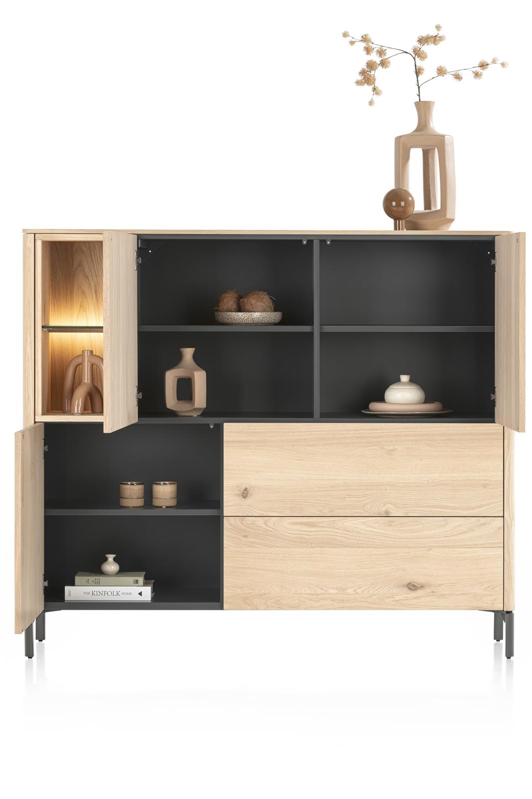 XOOON Highboard TRENTON ca. B153 H133 T42 cm in Eiche furniert,Gestell graphit