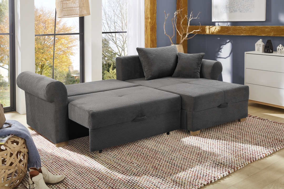 JOB Ecksofa LIST ca. 248x161cm in Stoff Cord grau