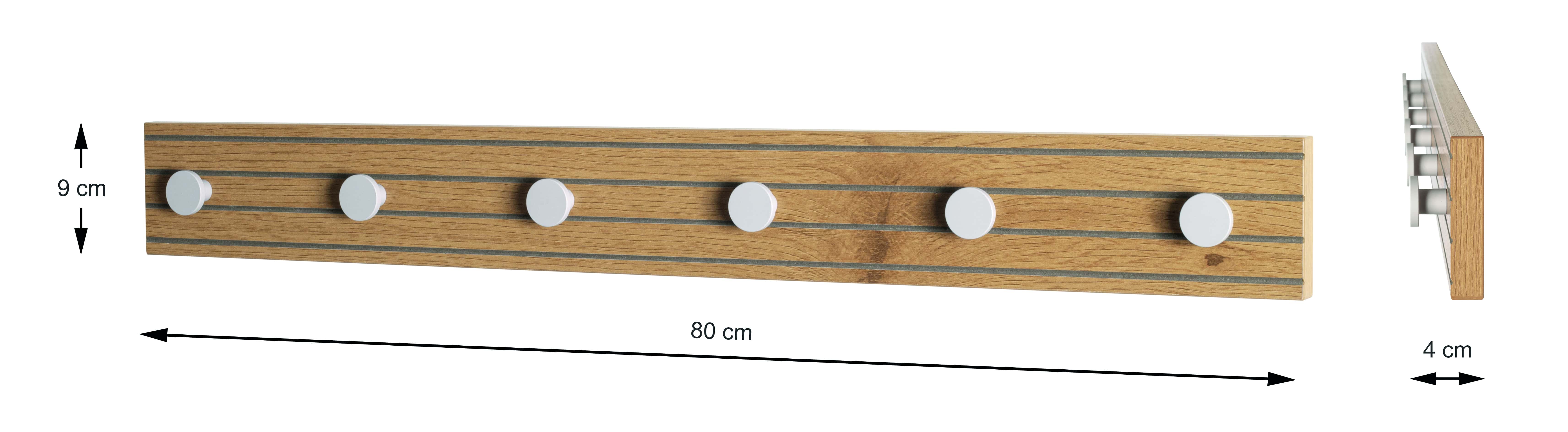 Haku Möbel Garderobenleiste POLAR ca.B80 H9 T4 cm in MDF Dekor Eiche natur, Holz, Mobiliar