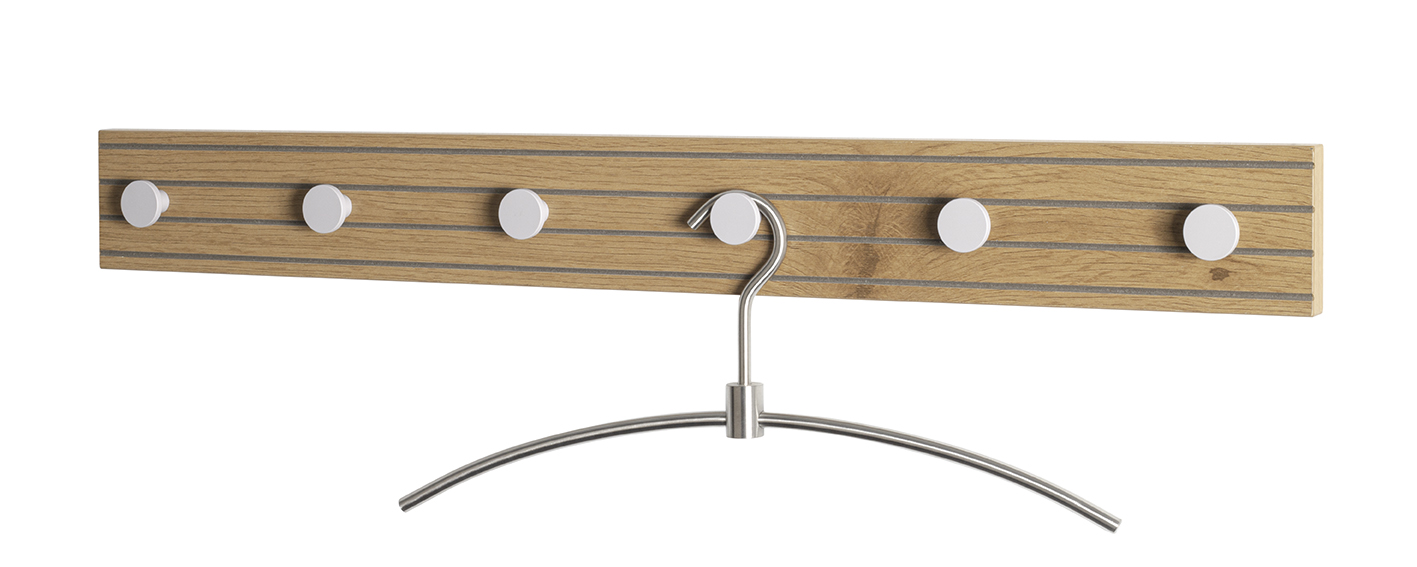 Haku Möbel Garderobenleiste POLAR 6 in Farbe Eiche natur, Kaschmirgrau, kleiderbügel, holzleiste, hakenleiste, schrankhaken, wandhalter, Garderobenleiste, Holz, Hakenleiste, Kleiderhaken, Kleiderhalterung