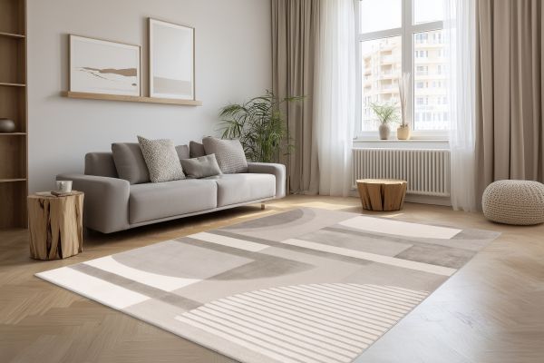 Webteppich BERGAMO ca. 160x230cm in Farbe silver, Wohnzimmer, Teppich, Römischer Stil, Pflanzen, Sofa