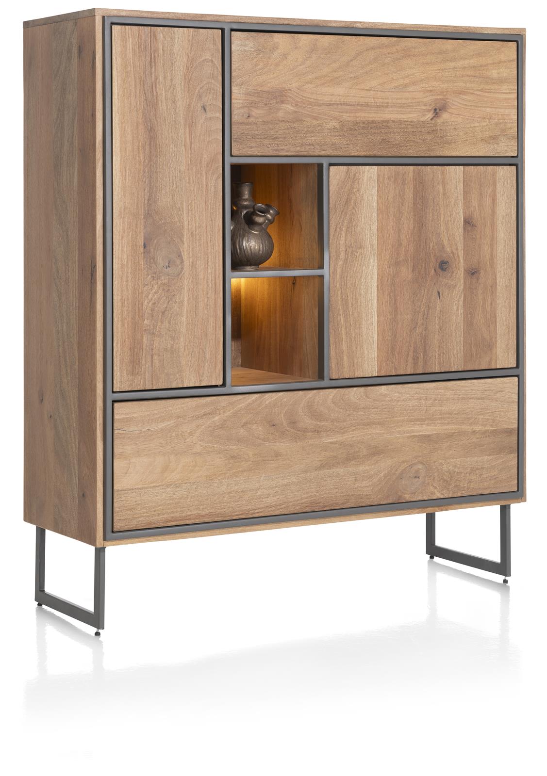 Henders & Hazel Highboard TRAPANI ca. B120 H140 T42 cm in Mango furniert smoked lack., Vitrine, Sideboard, Holz, Metallrahmen, Schrank
