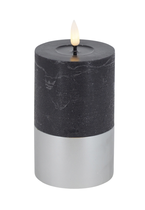 L.C. Wholesaler LED-Stumpenkerze LOUNGE ca. Ø 7,5, H 12cm in mit Alu-Silber/black rustic