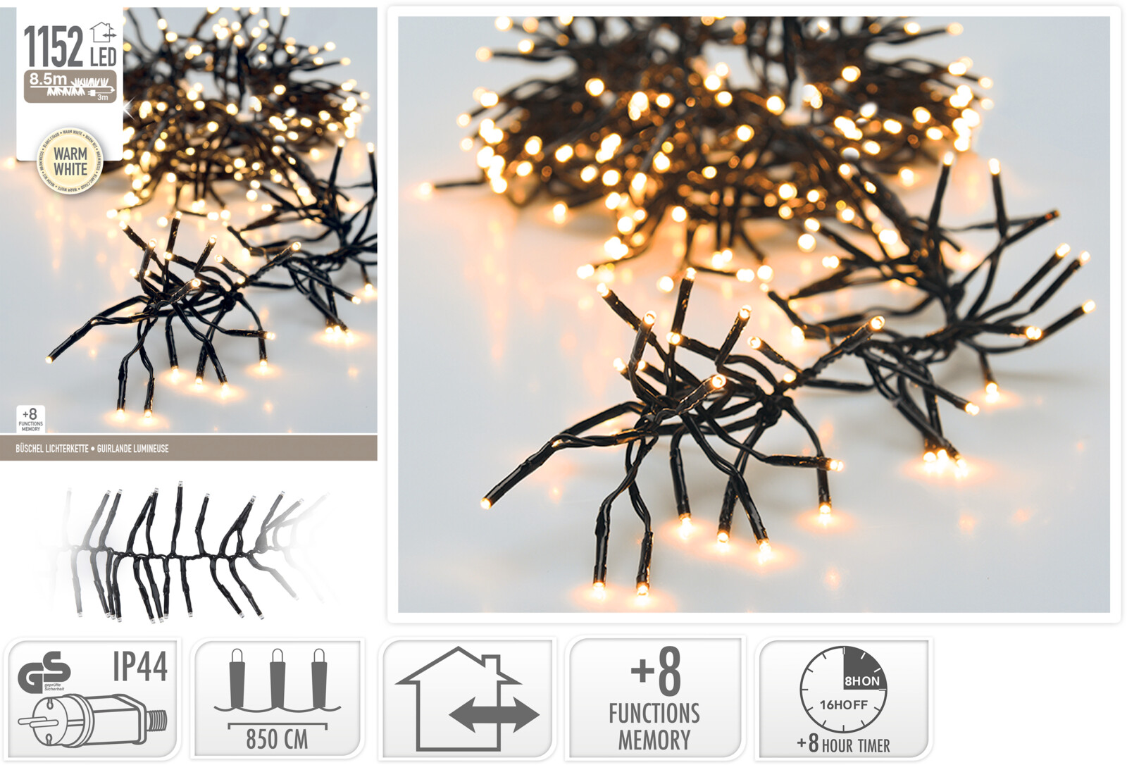 Clusterlichterkette 1152LED WW