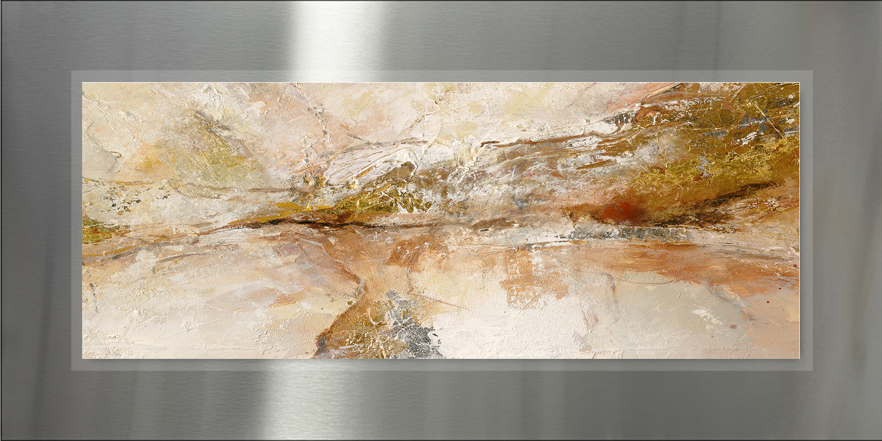PRO ART Double-Alu - Dibond bedruckt mit Aufsatz aus Dibond 100x50cm Brown-Silver-Gold IX
