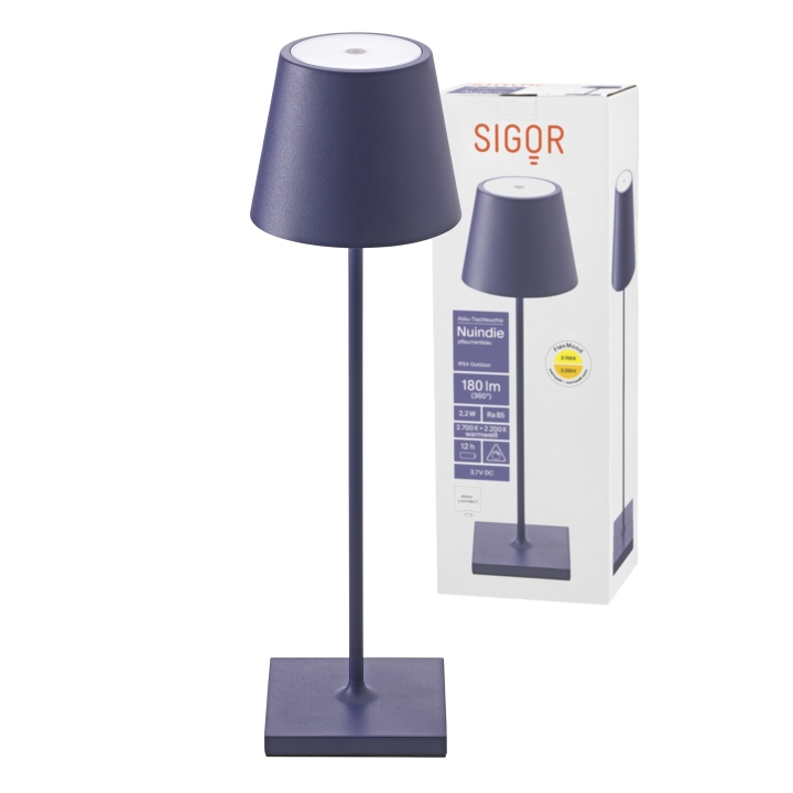 Sigor LED-Akku-Tischleuchte Nuindie in Farbe pflaumenblau, dimmbar Sigor LED-Akku-Tischleuchte Nuindie in Farbe pflaumenblau, dimmbar