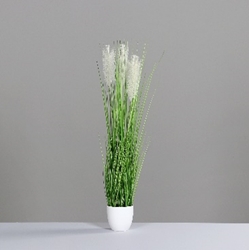 DPI Gras im weißen Kunststofftopf in Farbe weiß, Blumen-Arrangement, Pflanze, Töpferei, Gras, Vase