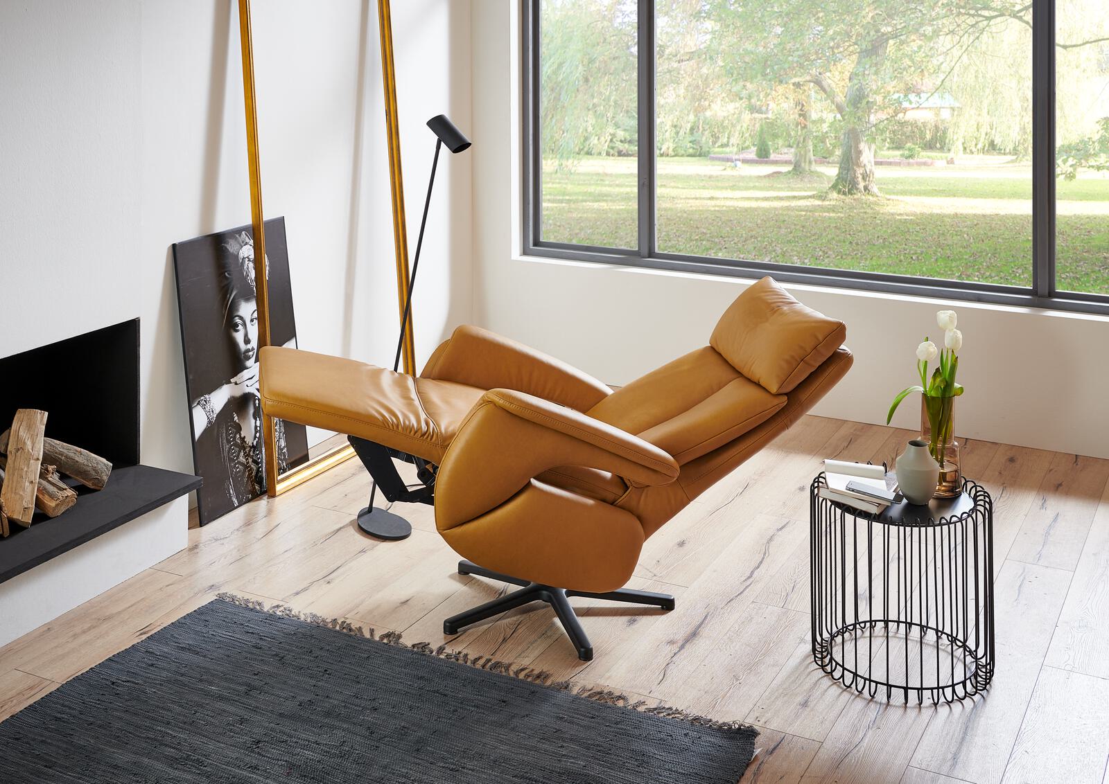 Relaxsessel RELAXA FEELING XC in Gelb, Sessel, Beige Leder, Relaxsessel, Holzfuß, Wohnzimmer