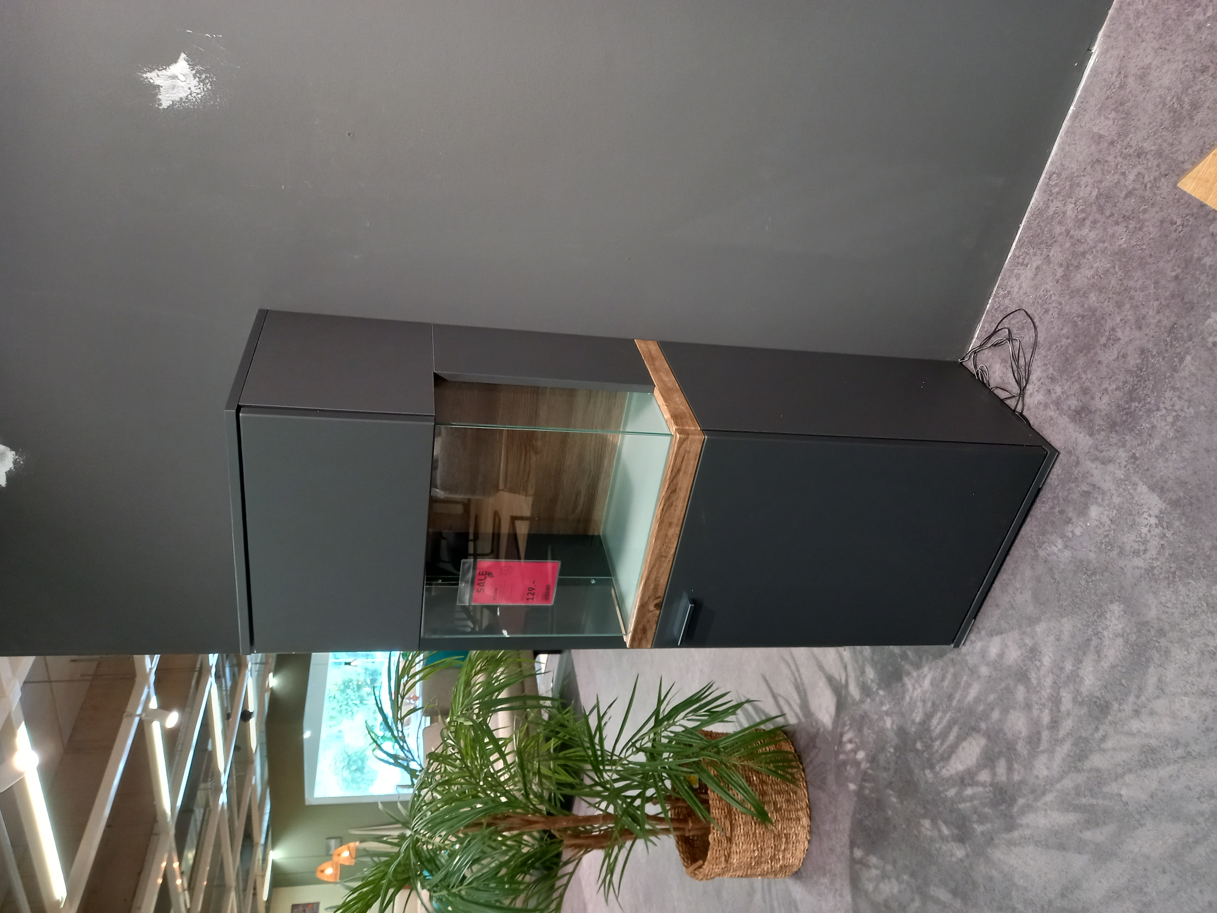 Set One by Musterring Vitrine LANCASTER ca. B50 H146 T37 cm in Korpus und Front Anthrazit, Vitrine, Glasfront, Schwarzer Schrank, Holzdetails