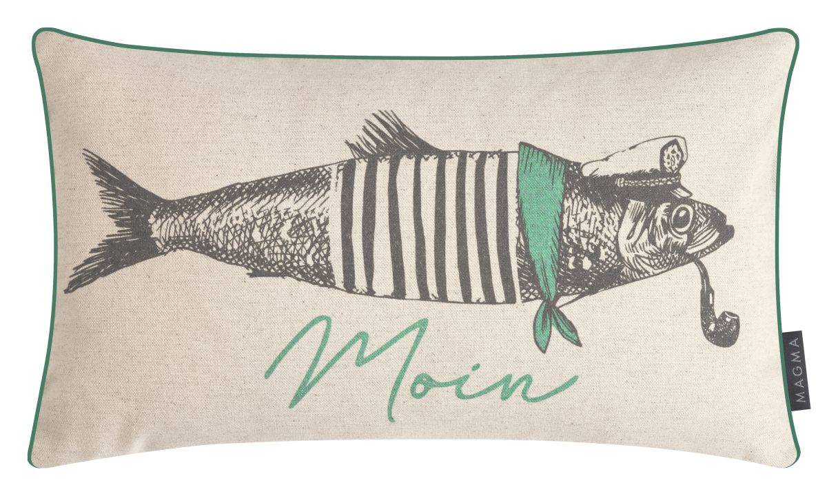 Magma Heimtex Kissenhülle WELLENZEIT ca. 30x50cm in Farbe Moin, Kissen, Dekoration für Zuhause, Rauchrohr, Fische