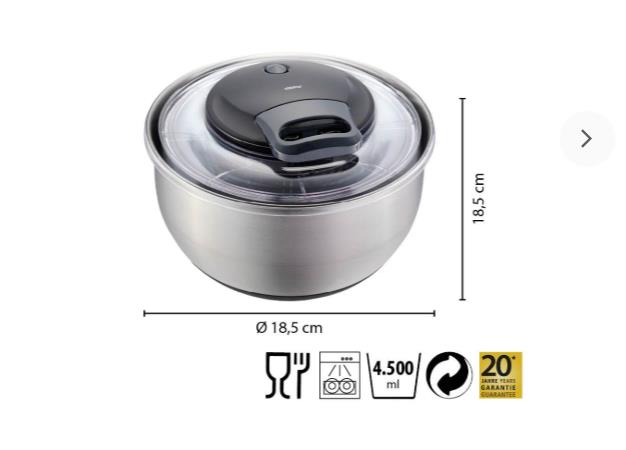GEFU Salatschleuder PULLIT in Farbe schwarz/silber, Schale, Stahl