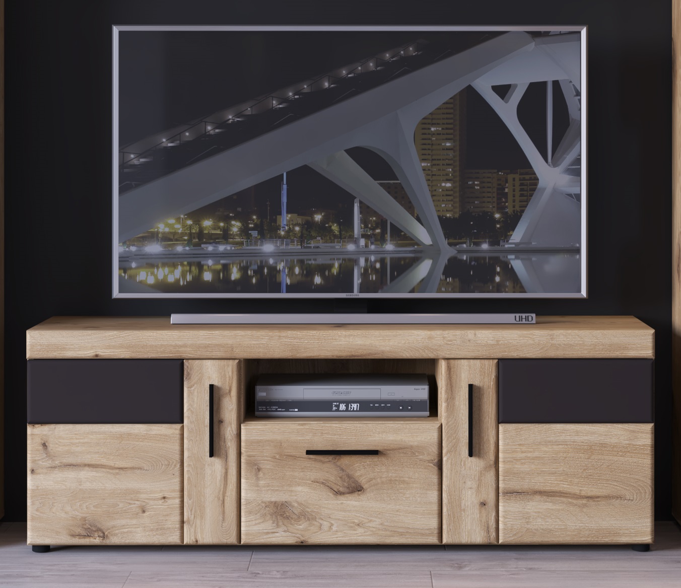 TV-Lowboard GRANO in Viking Eiche Nachbildung/Kosmos grau