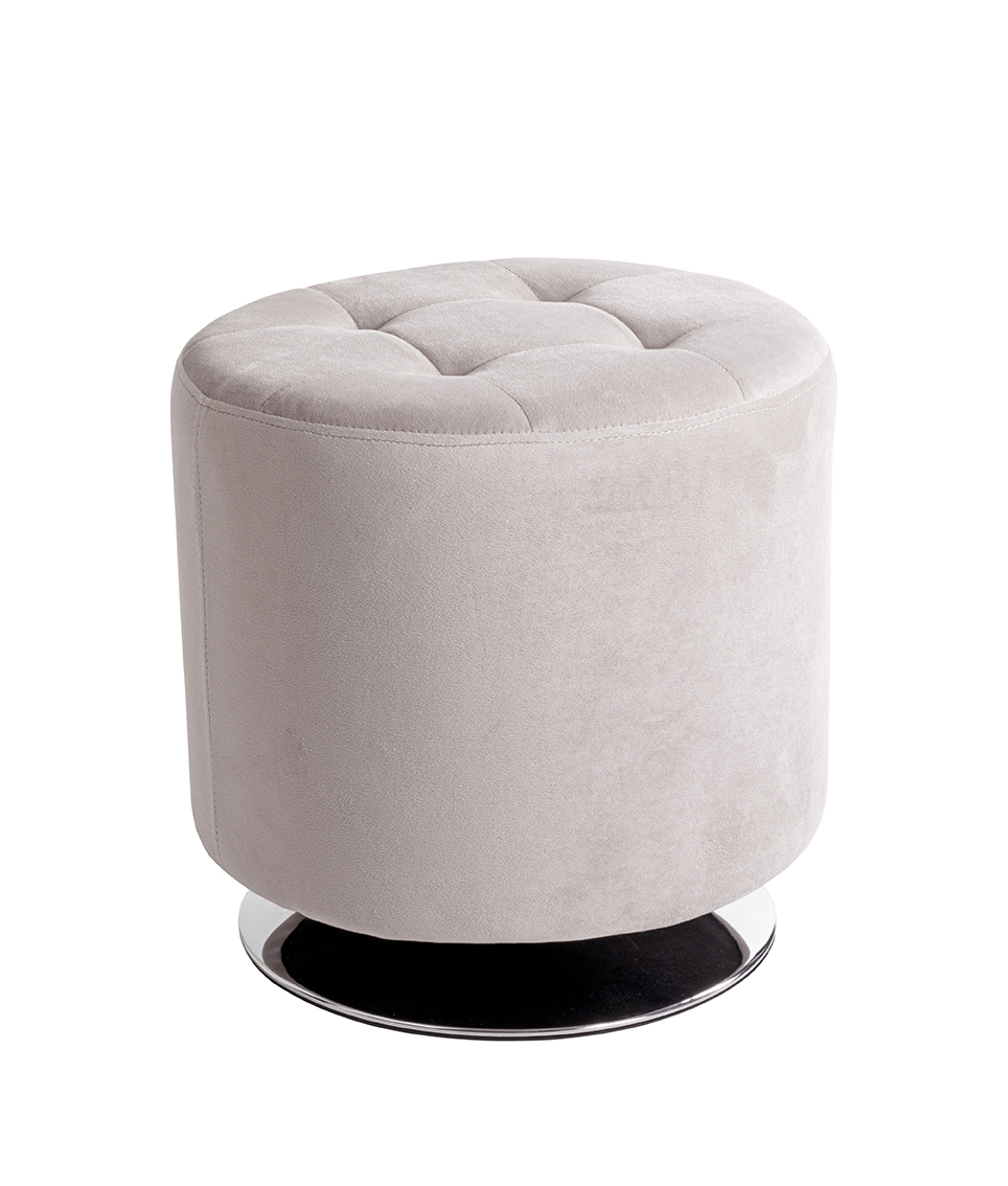 Haku Möbel Hocker RONDO in Farbe Chrom, Kaschmir, Pouf, Hocker, Samt, Rund, gesteppt
