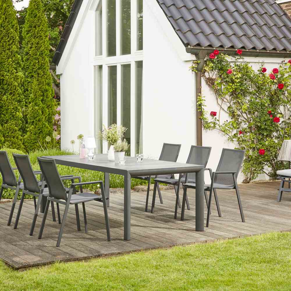 Tisch SILVA ca.220x100cm in Tischplatte Keramik washed grey, Tabelle, Esstisch, Innenarchitektur, Tischplatte, Gras