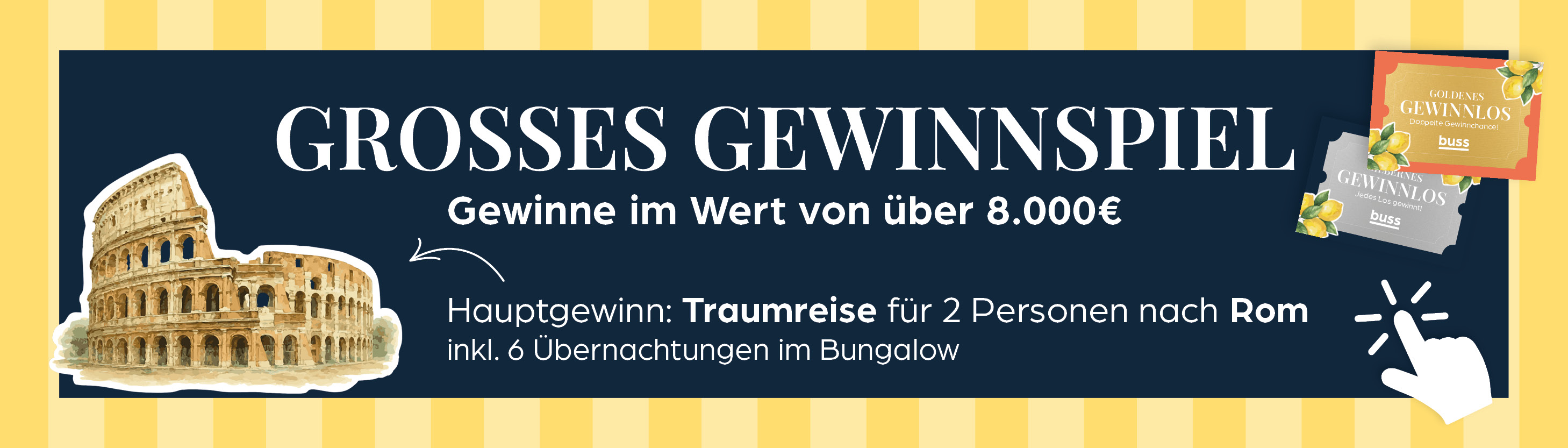 Colosseum, Römisches Amphitheater, Gewinnspiel-Banner, Geschenkkarten, Hand-Cursor