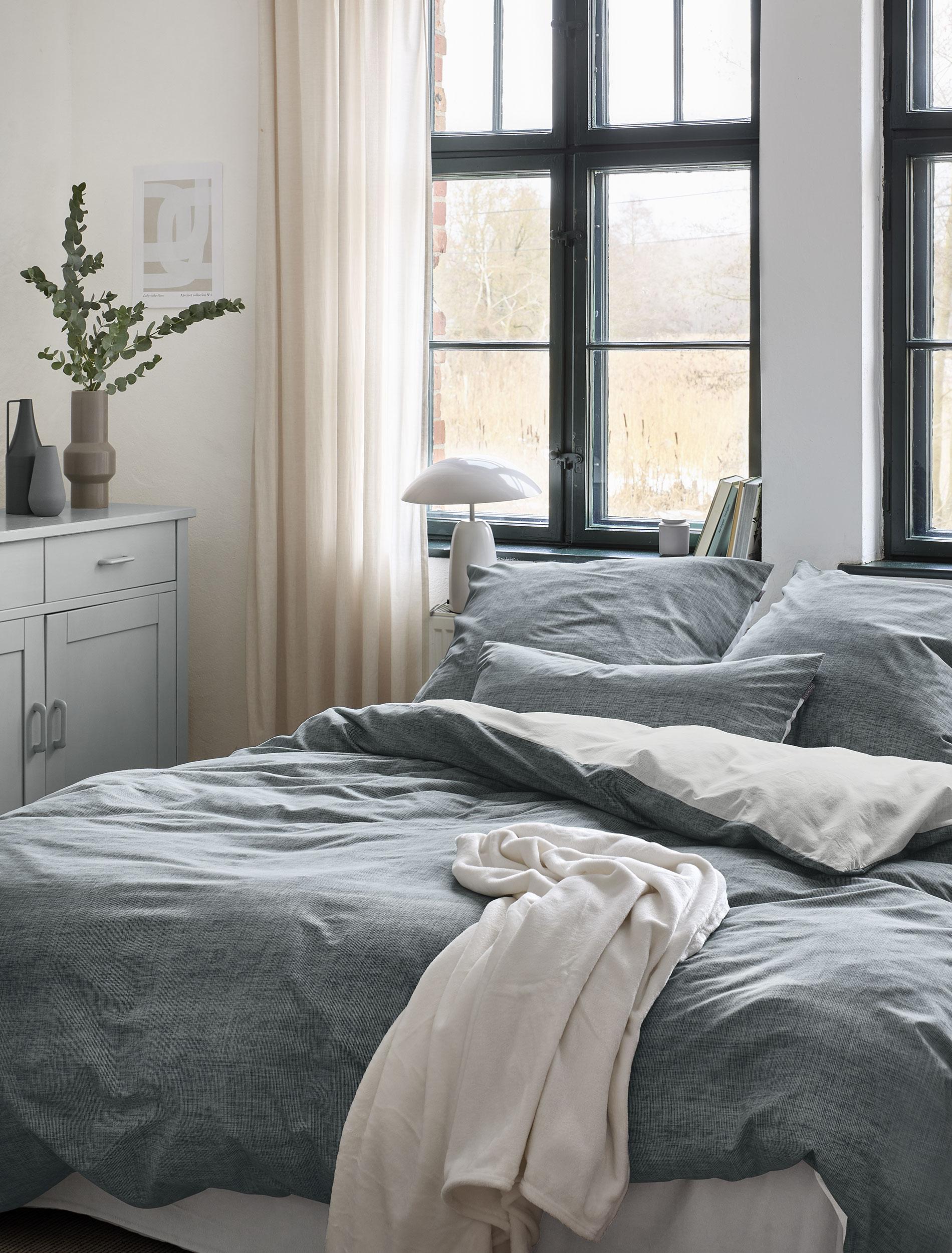 Irisette Mako-Satin Bettwäsche WAVE-HK ca. 155x220cm in Farbe blau, Moebel, Bett, Decke, Tasse