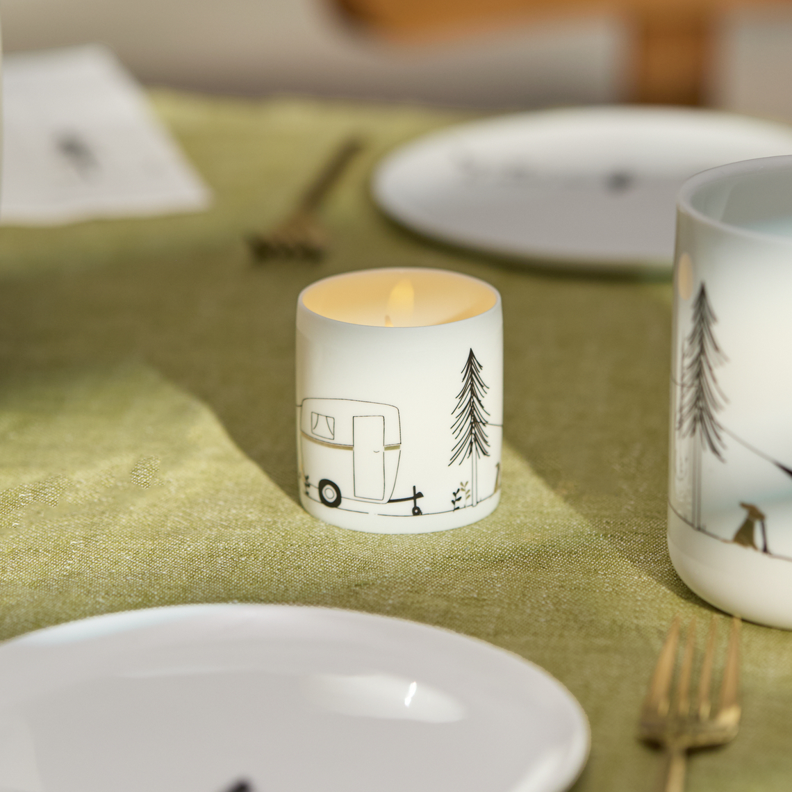 Räder Teelichhalter Camping in Farbe Weiß, Schwarz, Gold, Teelicht, Votivkerze, Kerze, Camping-Design, Camping Szene