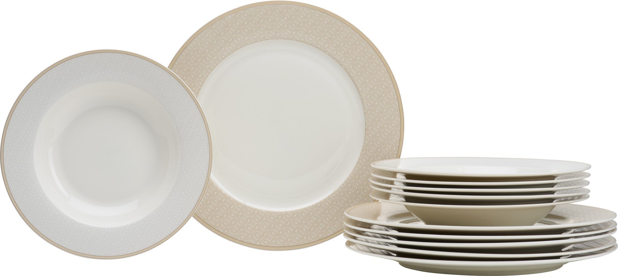 Ritzenhoff & Breker Tafelservice GEO 12-tlg. aus Porzellan weiß/beige