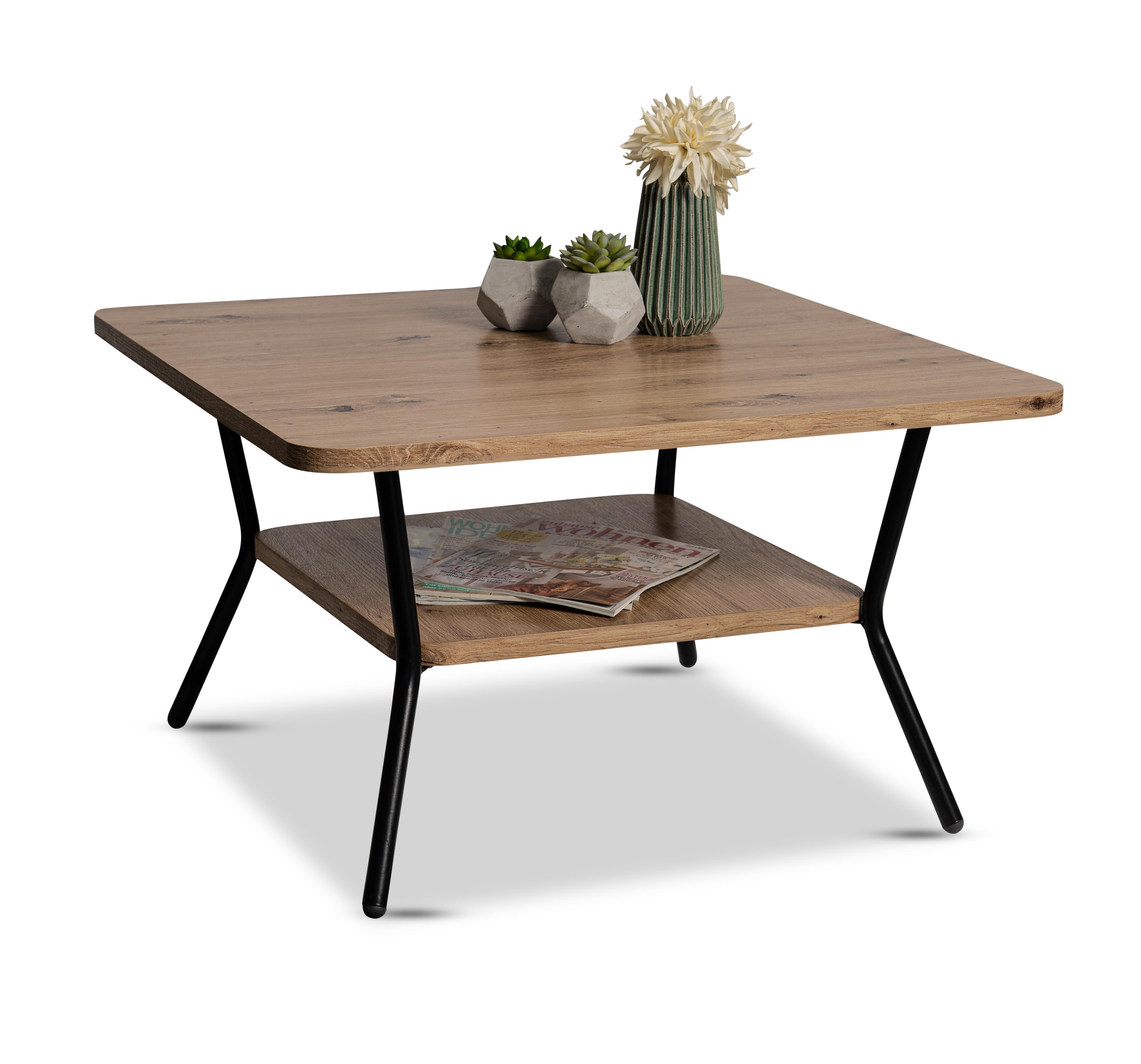 Couchtisch AURORA in Platte MDF Dekor Artisaneiche Couchtisch AURORA in Platte MDF Dekor Artisaneiche, wohnzimmertisch, holzoberfläche, schwarzmetallbeine, untere ablage, holzmuster