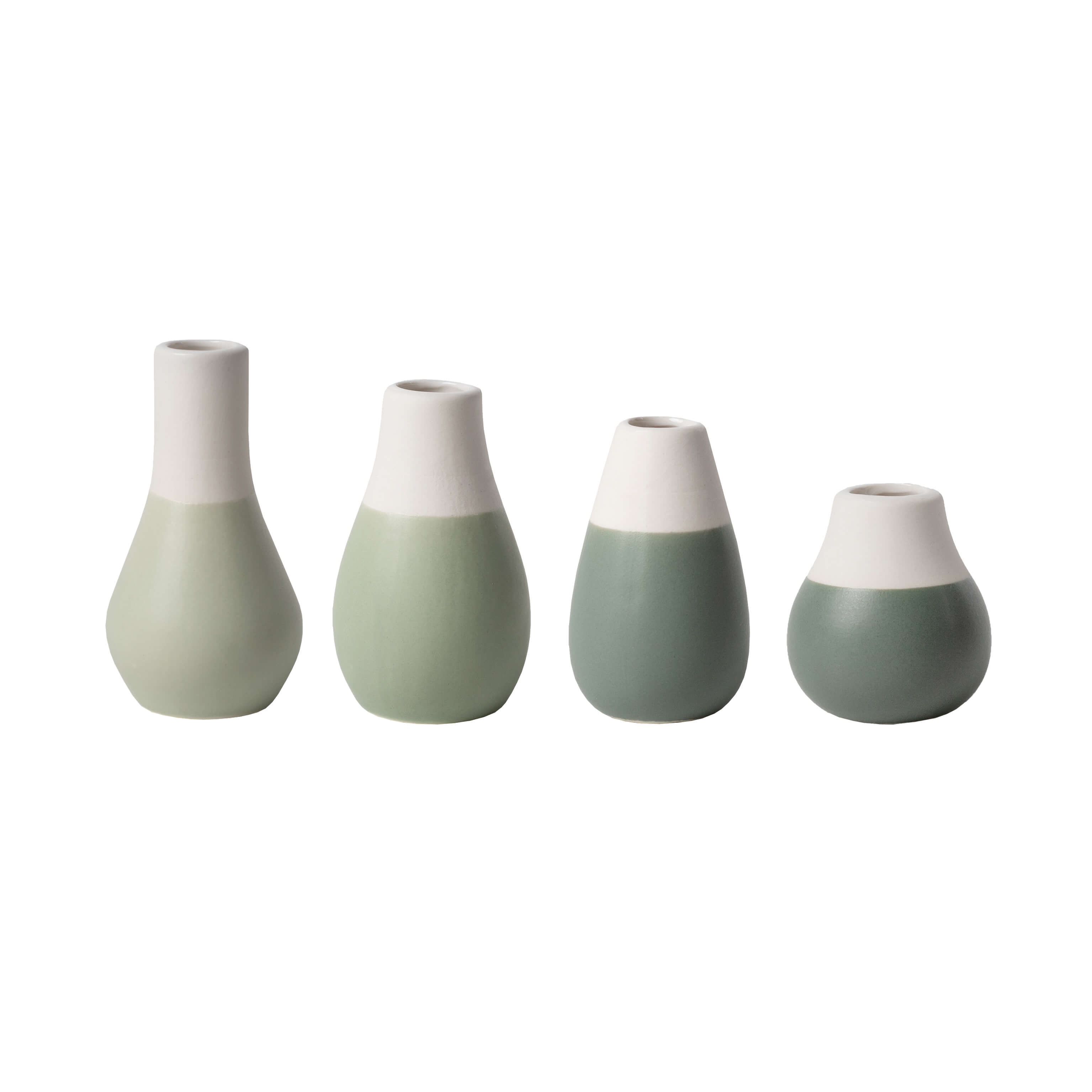 Vase 4er Set in Farbe grün, pastell, Vasen, Ton-in-Ton, Porzellan, Keramik-Set, Pastellgrün