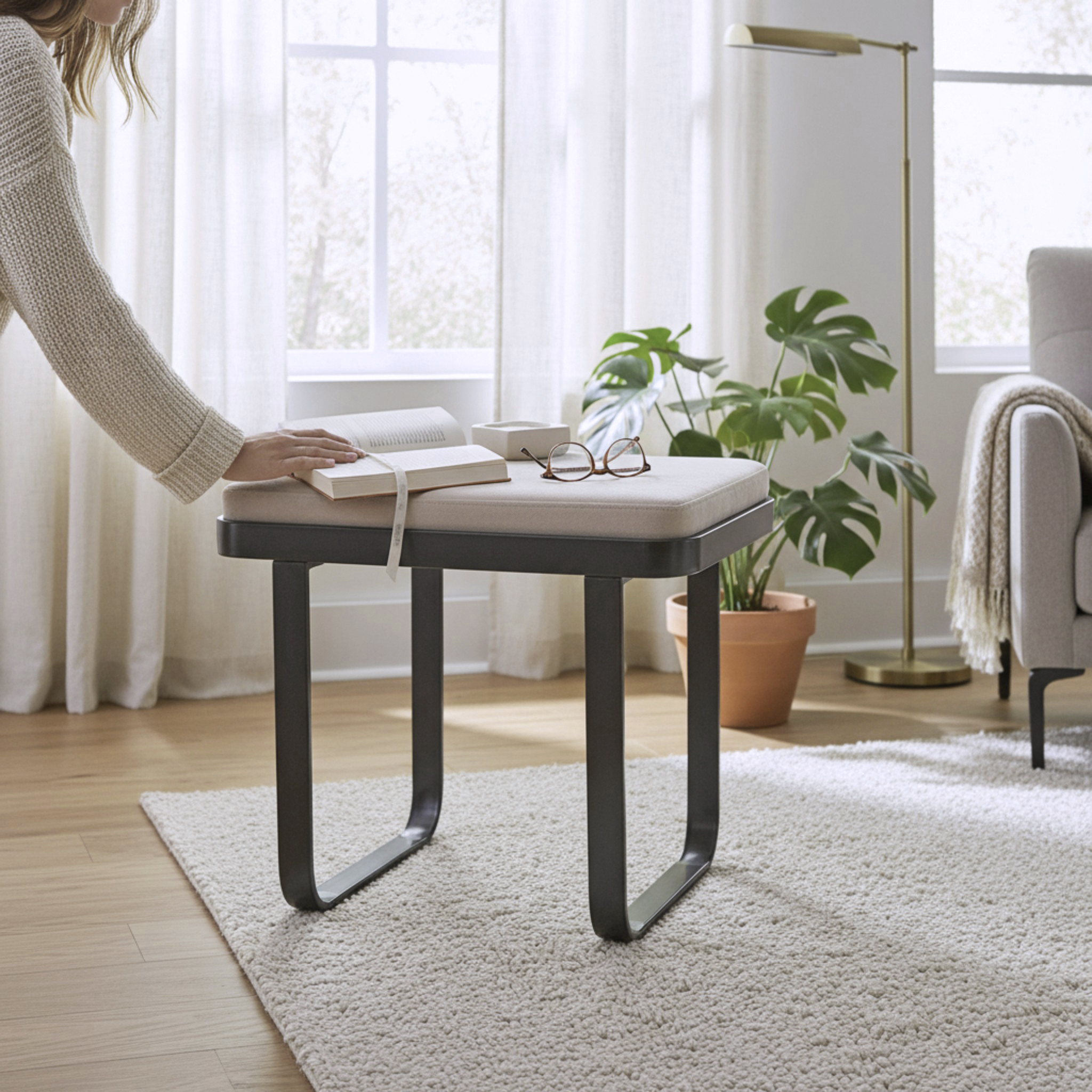 Haku Möbel Bank DARIO 1 in Farbe Anthrazit, Kaschmir, Beistelltisch, Holz, Metall, Gewicht, Wohnzimmer