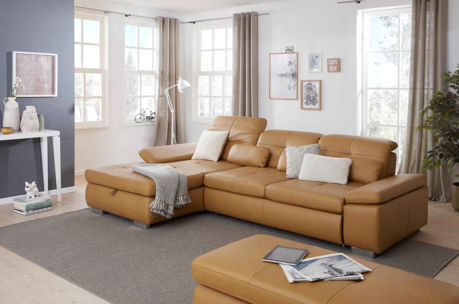 Modulmaster Polstereckgarnitur MM-PN1044 ca. 309x195cm in Leder Torro kurkuma, Couch, Mobiliar, Inneneinrichtung, Ecke, Wohnzimmer