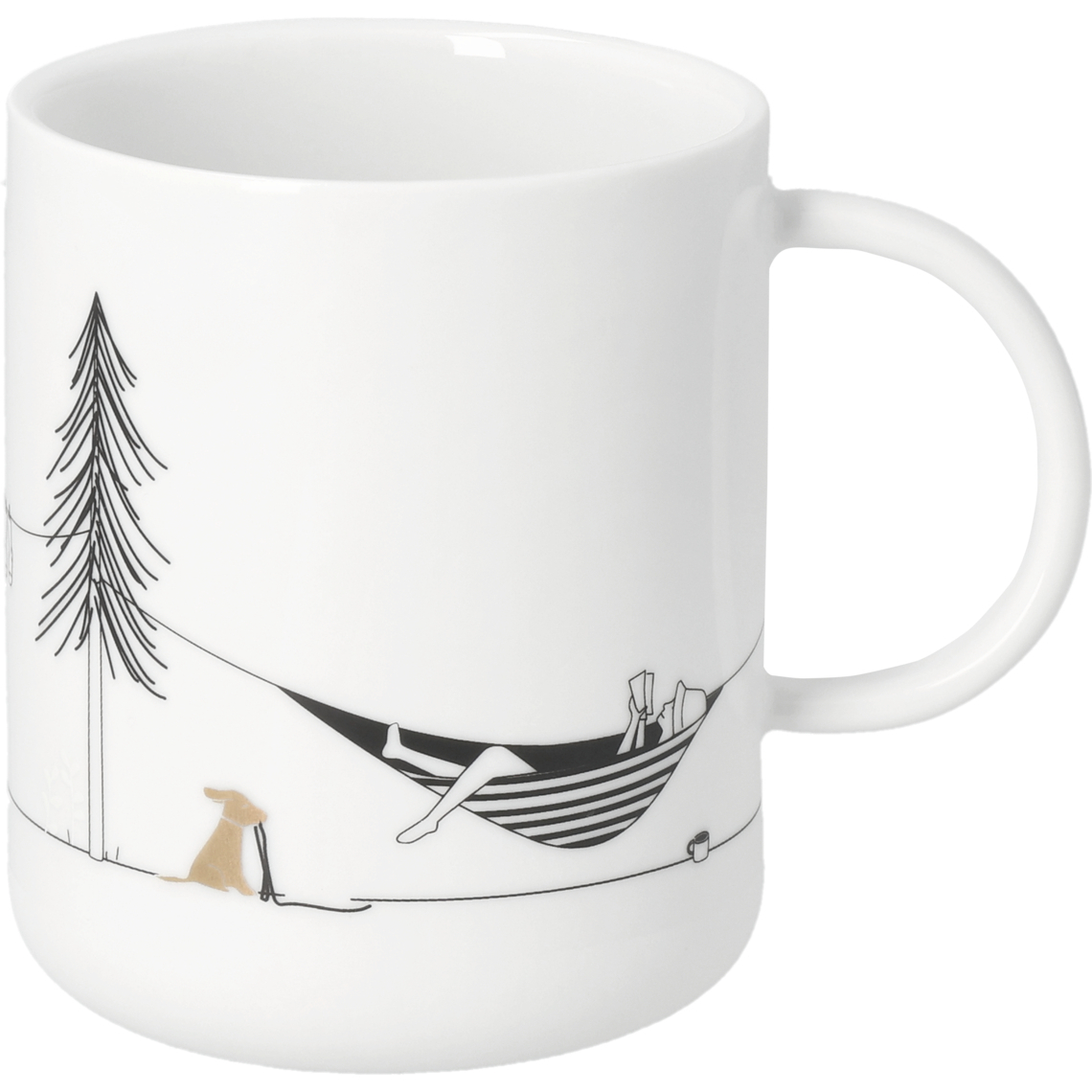 Räder Geschenktasse Camping in Farbe Weiß, Schwarz, Gold Räder Geschenktasse Camping in Farbe Weiß, Schwarz, Gold, Kaffeetasse, Muster, Schwarz-Weiß, Hängematte, Arbeiterfigur